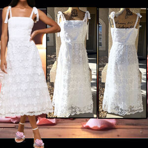 Lulus Striking Perfection White Embroidered Sequins Tie-Strap Midi Dress Size: L